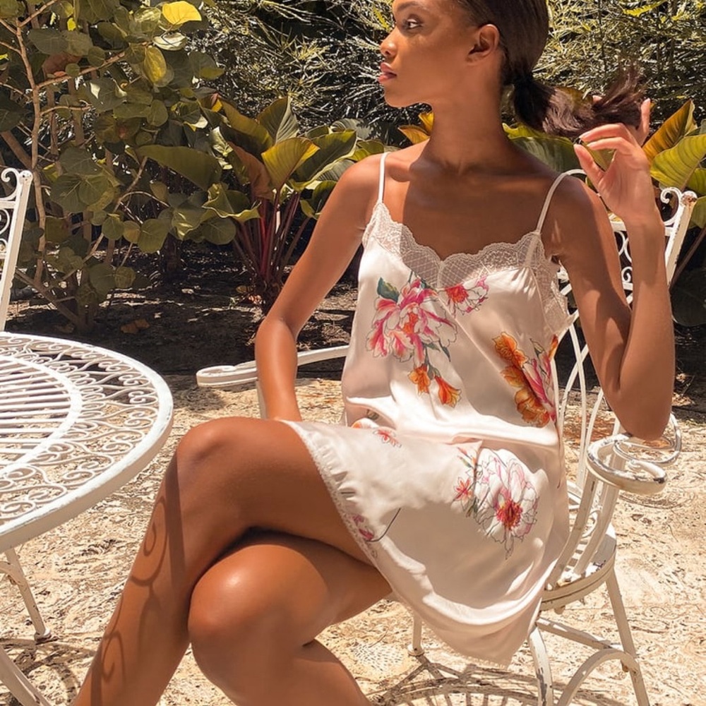 Lulus satin floral lace slip dress